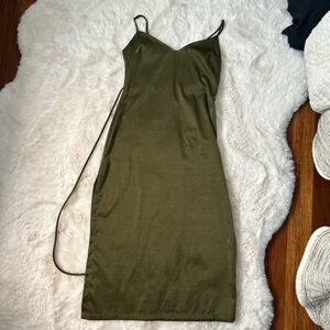 Green Silky UO slip dress